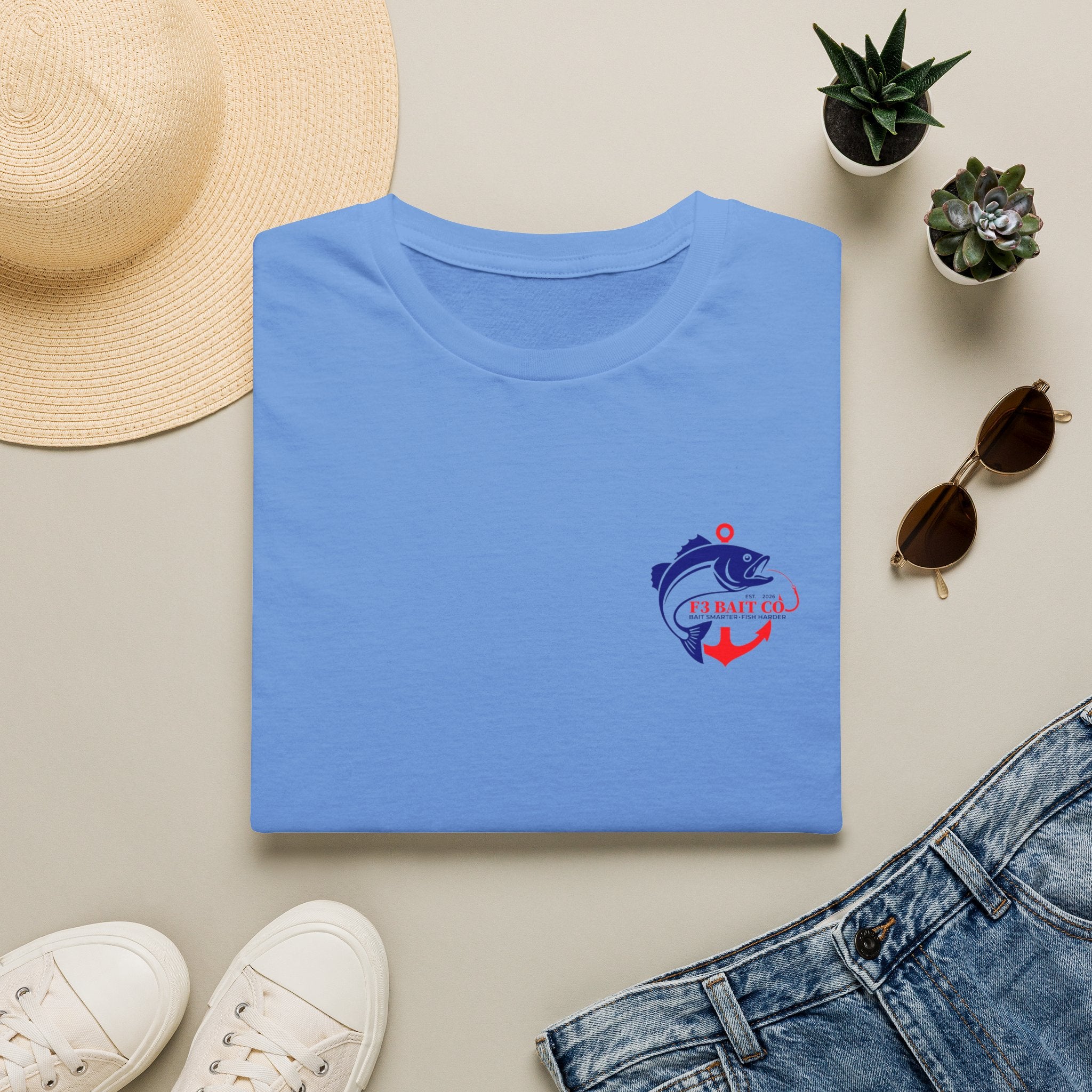 F3 Bait Co Fishing Logo T-Shirt | Fish Hook Anchor Graphic