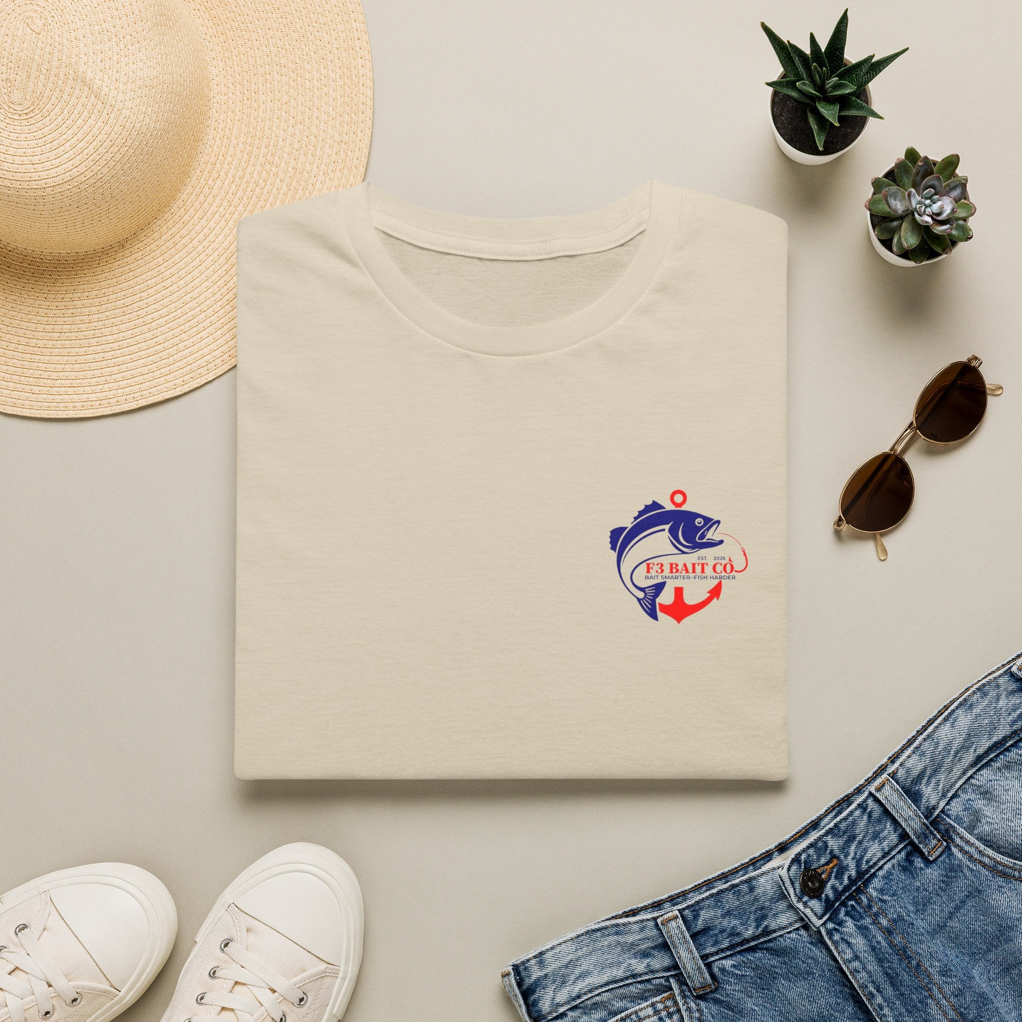 F3 Bait Co Fishing Logo T-Shirt | Fish Hook Anchor Graphic
