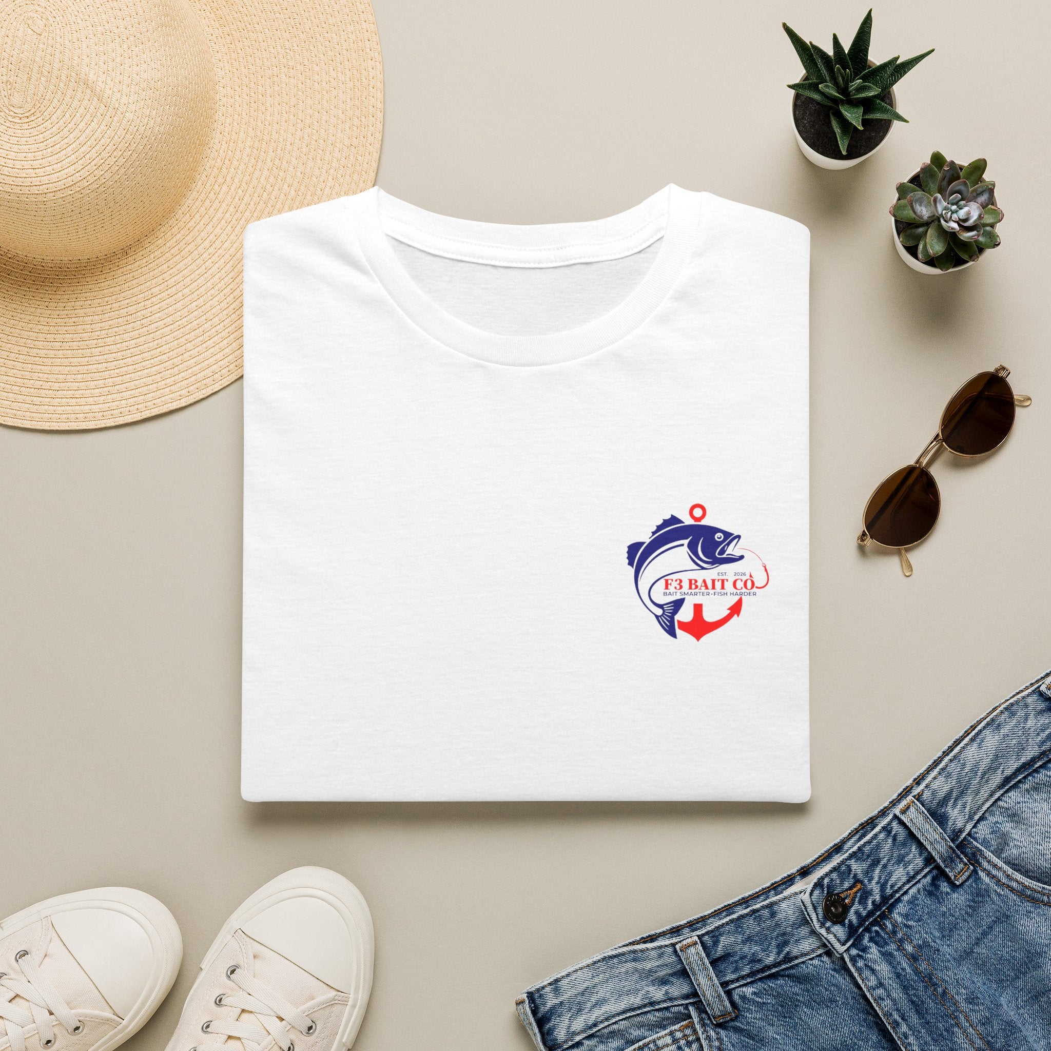 F3 Bait Co Fishing Logo T-Shirt | Fish Hook Anchor Graphic
