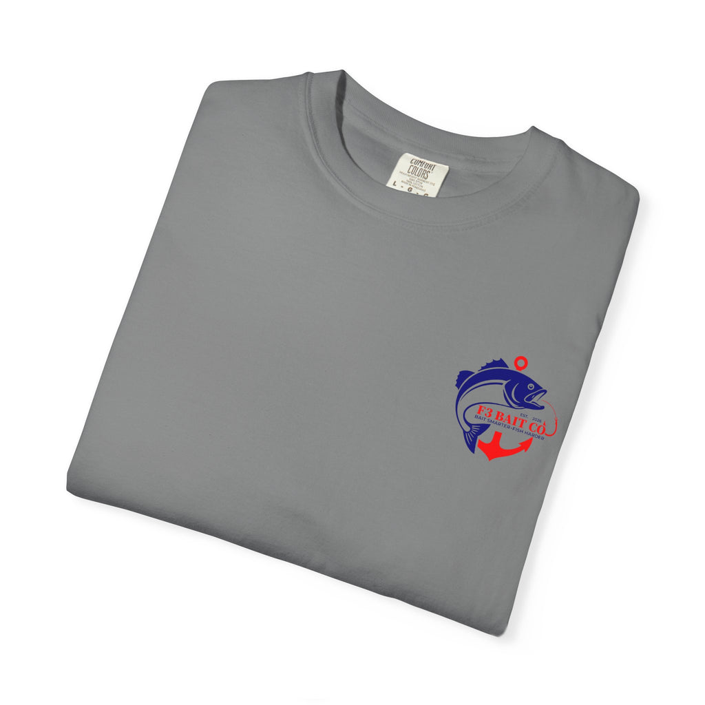 F3 Bait Co Fishing Logo T-Shirt | Anchor Hook Bass Graphic